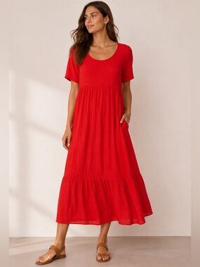 Soft Surroundings Maxi Dress Women’s XL Briar Red Tiered B9